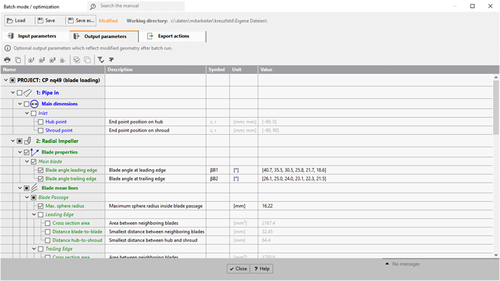 バッチモード設定ダイアログにおける「Output parametersタブ」